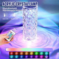 16-Color Romantic RoseCrystal Lamp Meja Petal Lampu Malam dengan Kawalan Sentuh dan Kawalan Jauh Pro