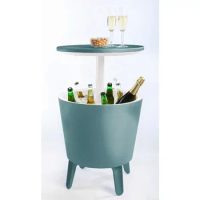 Keter Modern Cool Bar Side Table Outdoor Patio Furniture with 7.5 Gallon Beer and Wine Cooler Teal Portable Table