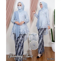 Setelan Kebaya Selendang Tulle Motif Silk Mutiara Wisuda Dress Wanita Baju Tunik - Model Modern Auro