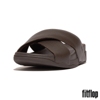 【FitFlop】SURFER 摔花皮革交叉涼鞋-男(巧克力棕)