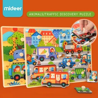 Mideer Children Wooen Bulk Hand Grab Puzzle Baby Traffic Animals Puzzle Kids Cognitive Enlightenment Early Learning Puzzle