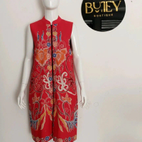 Bujey Wuxi Batik Tulis Long Outer Wanita Panjang Rompi Atasan Motif Merah Elegan