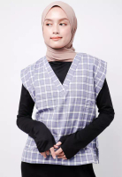 Nade Nade Japan FTA76 Rompi Outer Wanita Vest Lucu Flanel Tartan Abu Putih Kuning