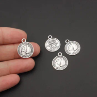 50pcs Antique Silver Color Women Head 10 Cents Coin Charms Pendant For Earrings Bracelet Necklace DIY Jewelry Findings Making