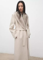 Mango Mantel wol Manteco dengan kerah bulu