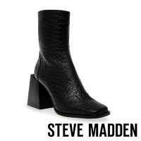 STEVE MADDEN-DUCHESS 蛇紋小方頭厚底靴-黑色