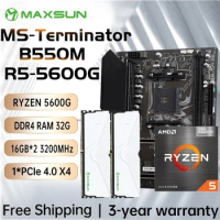 MAXSUN Motherboard Kit AMD B550M with Ryzen 5 5600G CPU DDR4 32GB [16GB*2] 3200MHz Desktop Computer Components Gaming Mainboard