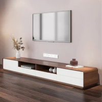 Modern Wood White TV Stand, Lowline Media Console with 4 Drawers, Open Storage Cabinet, Walnut Veneer, Fully-assembled, 94"