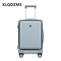 KLQDZMS Luggage Travel Bag Front Opening Laptop Trolley Case Men's PC Boarding Case 20"24" USB Charging Women's Cabin Suitcase