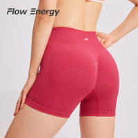 Flow Energy กางเกงโยคะขาสั้นเอวสูง กระชับ ยกสะโพก เก็บหน้าท้อง กันม้วน สำหรับออกกำลังกาย วิ่ง ฟิตเนส