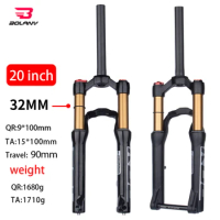 BOLANY MTB Air Thru-Axle Fork 20inch 90mm Suspension Air Bicycle Front Suspension Quick Release Straight Tube Bike Accessories