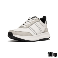 【FitFlop】F-MODE 異材質撞色皮革厚底休閒鞋-女(都會白/黑色)