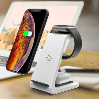 3 in 1 Wireless Charger Station Qi 15W Fast Apple Wireless Charging Stand Dock for iPhone 12/11/8 Pro Max AirPods iWatch Samsung