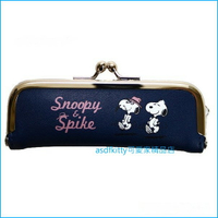 asdfkitty*SNOOPY史努比與史派克深藍色雙珠扣印章袋/印鑑包-附印泥-日本正版商品