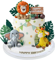 19pcs Safari Animal Cake Topper - Jungle Wild Cake Toppers with Leaves Balls Cake Decorations for Sa