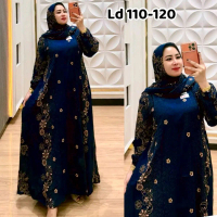 gamis dress panjang set hijab motif batik storjoan bahan rayon tuwil