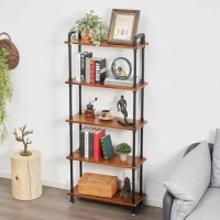 Industrial Bookshelf, Bookcases and Book Shelves 5 Shelf,Pipe Shelving, Shelves(Rustic B