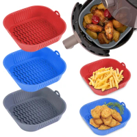 Silicone Air Fryer Pot Tray Food Safe Reusable Square BBQ Barbecue Pad Plate Airfryer Oven Baking Mold Basket Pan for Kitchen