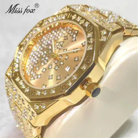 Luxury Mens Watch Replica MISSFOX Fashion Hip Hop Diamond Watches For Man With Free Shipping Stainless Steel Waterproof Gold