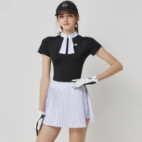 BLKTEE Golf Apparel Women's Short Sleeve T-shirt Quick Drying Slim Top High Waist Skirt Half-length Golf Shorts Pleated Skort