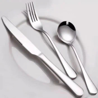 Ensemble de vaisselle haut de gamme en acier inoxydable argenté, couteau, fourchette, cuillère, fourchette à dessert, diamant ét
