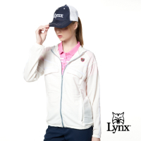 【Lynx Golf】女款彈性舒適涼爽透氣交叉壓條袋蓋連帽長袖外套-牙白色