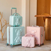 14"18 Inch 2 Piece Aluminum Frame Girl Travel Small Suitcase Sets With Wheels Trolley Luggage Check-in Case Cosmetic Bag Valises