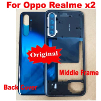 Original Back Battery Cover Housing Door Rear Case + Middle Frame with Camera Glass Lens Power Volume Buttons For Oppo realme X2