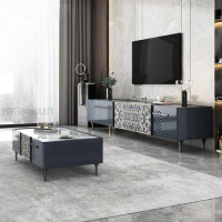 Media Console New Chinese-style High-end Light Luxury Blue Rectangular Coffee Table Tv Cabinet Combination Modern Furniture