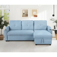 80.3" Orisfur. Pull Out Sofa Bed Modern Padded Upholstered Sofa Bed , Linen Fabric 3 Seater Couch with Storage Chaise and Cup Ho