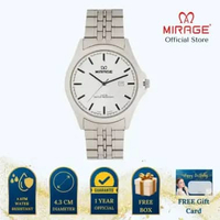 Mirage Jam Tangan Pria Analog 8709 M Silver Original Stainless Plat Putih