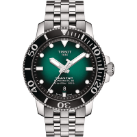 TISSOT 天梭 官方授權 Seastar 1000 海洋之星300米潛水機械錶 新春送禮-綠/43mm T1204071109101