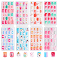 192Pcs 8Pack Jsiallye Press on Nails for Kids Fake Nails for Kids Pre-glue Full Cover Glitter Gradie