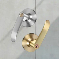 Satin Brass Finish Door Lock Lever Interior Reversible Straight Lever Hardware Lockset with Round Trim Easy To Install