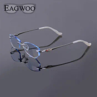 Titanium Eyeglasses Women Rimless Prescription Reading Myopia Photochromic Progressive Glasses Spectacle with Crystal Color lens