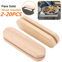 2-20Pc Solid Wood Grill Pan Insulated Grip Heat Resistant Portable BBQ Plate Handle for Cookware Sauce Pan Sauteing Grilling Pan
