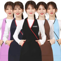 Japan Korea Custom Logo Kitchen Apron Nail Beauty Salon Coffee Shop Attendant Work Accessories Woman Cotton v-Neck Apron