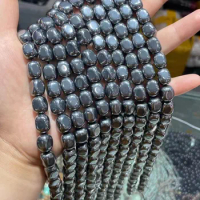 Silver Terahertz Drum Barrel Beads, Natural Gemstone Beads 10-15mm 15'' for jewelry making