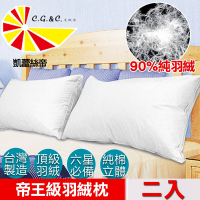 【凱蕾絲帝】台灣製造2入-90%純羽絨帝王級羽絨枕(立體純棉防絨布)