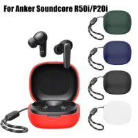 with Hanging Rope Silicone Case Anti-fall Dustproof Earbuds Sleeve Washable Soild Color Buds Cover for Anker Soundcore P20i/R50i