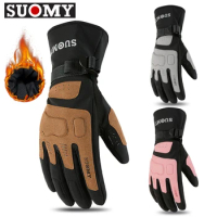 SUOMY Winter Waterproof Motorcycle Gloves Keep Warm Cycling Gloves Two-finger EVA Protective Touchscreen Moto Gear Non-Slip Pink