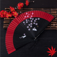 一把古典書簡舞扇子紅黑色小折扇櫻花梅花單面竹骨扇舞蹈折扇