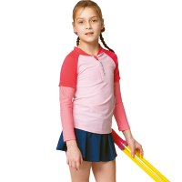 聖手牌 泳裝 粉色素面防曬防寒長袖兩件式女童泳裝