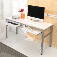 【A級家居】低甲醛160公分木紋白抽屜鍵盤穩重工作桌(書桌/電腦桌)