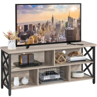 Modern Industrial TV Stand for TVs Up To 65 Inch with Storage, Gray,55.00 X 16.00 X 24.00 Inches