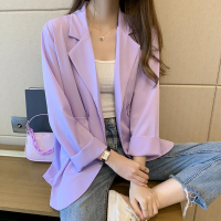 雪紡西裝紫色外套女2020年秋季新款時尚寬松百搭休閑薄款小西服夏