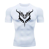 Men's Gym Workout Fitness Compression Shirts Anime Print Rash Guard Short Sleeve Undershirts Baselayer Athletic Tshirt Tees Tops