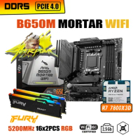 Combo MSI MAG B650M MORTAR WIFI DDR5 Motherboard AM5 With AMD Ryzen 7 7800X3D Processor Kit Fury 5200MHz DDR5 16G x2 RGB Memory