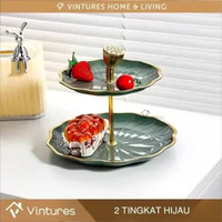 [Mr J] Piring Hidangan Susun 2 & 3 Tingkat Keramik & Plastik - Rak Kue Dessert Buah - Cake Stand Lux
