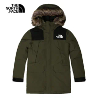 【The North Face】北面男款綠色防水透氣保暖連帽羽絨外套|5B1921L